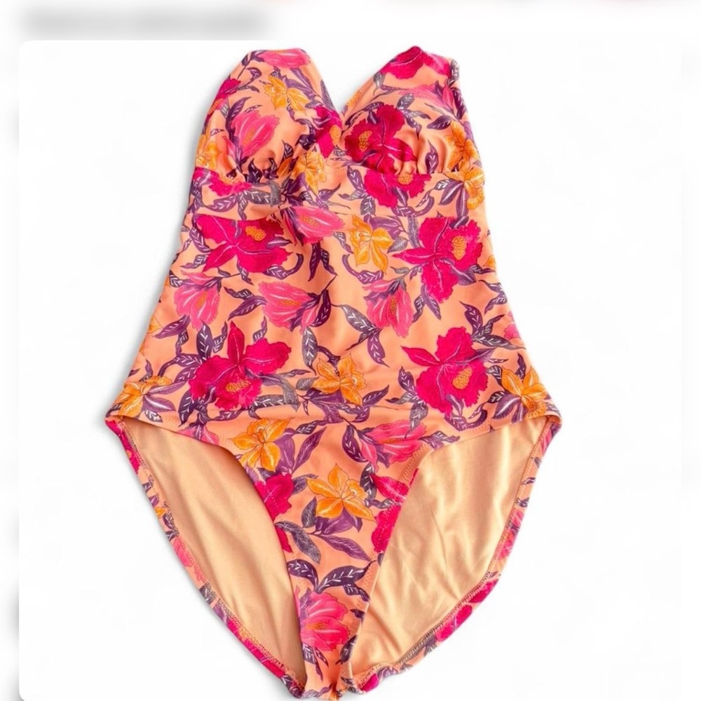 Old Navy Pink and Orange Floral Swim One Piece